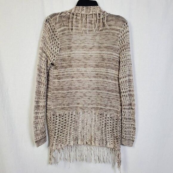 Vanity Women’s Medium Tan Knit Cardigan Fringe Hem Open Front Sweater USA Made - Picture 4 of 7